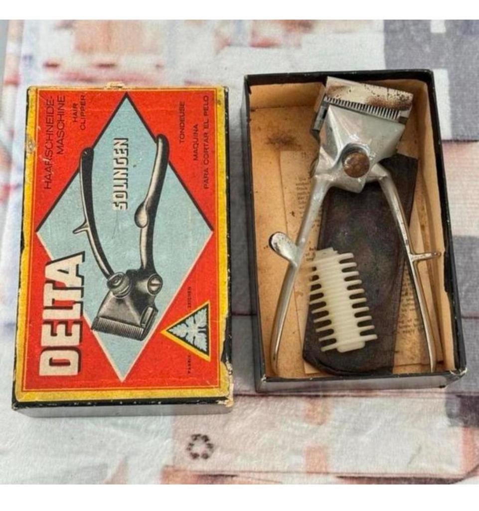 1951 - Delta solingen antiek Hand tondeuse clipper compleet, Antiek en Kunst, Ophalen of Verzenden
