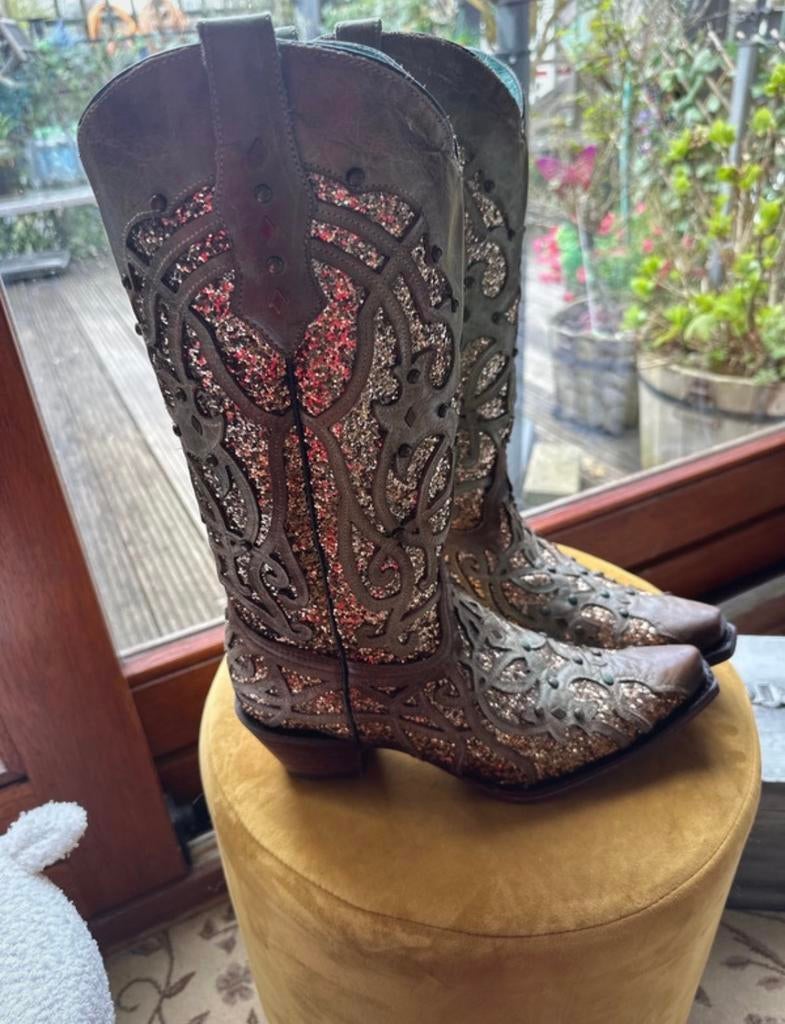 Corral C3275 Cowboylaarzen Bruin met Glitters - Z.g.a.n., Kleding | Dames, Ophalen of Verzenden, Zo goed als nieuw, Bruin, Hoge laarzen