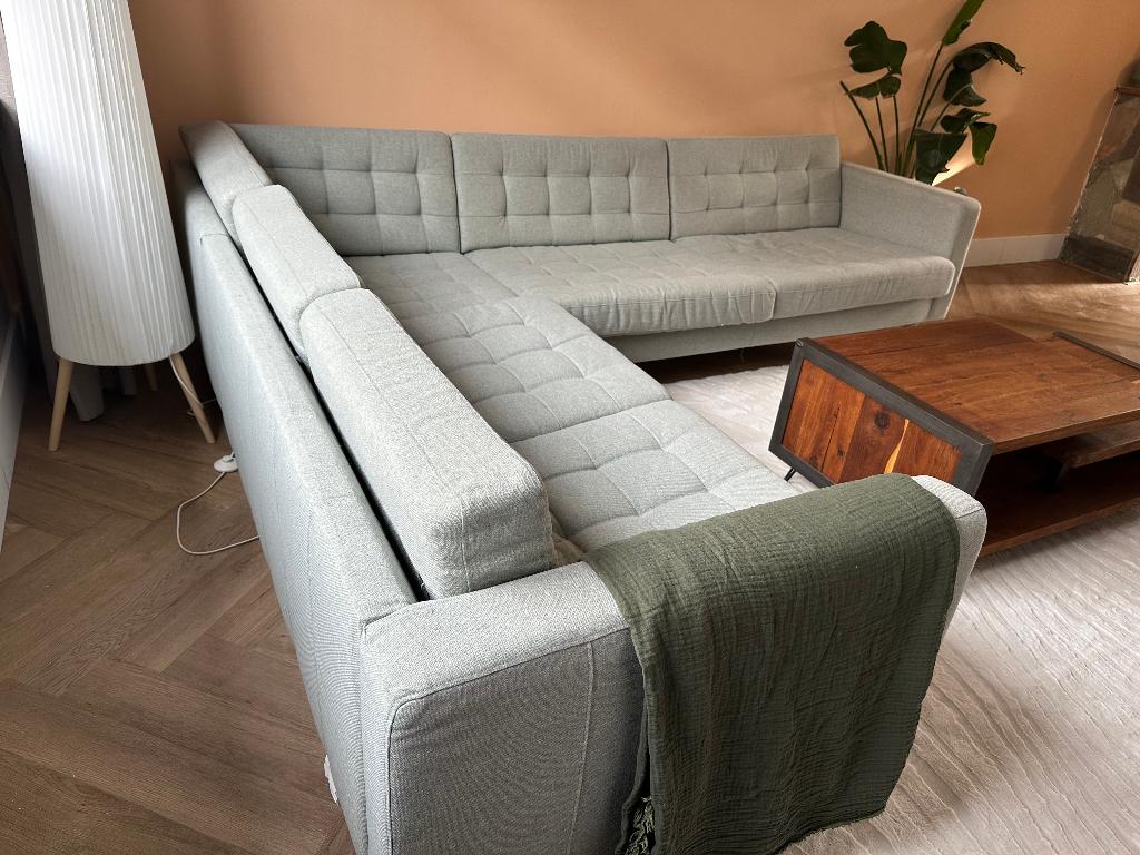 IKEA LANDSKRONA 4-zitsbank met chaise longue - lichtgroen, Huis en Inrichting, Ophalen, 250 tot 300 cm, Gebruikt, Stof