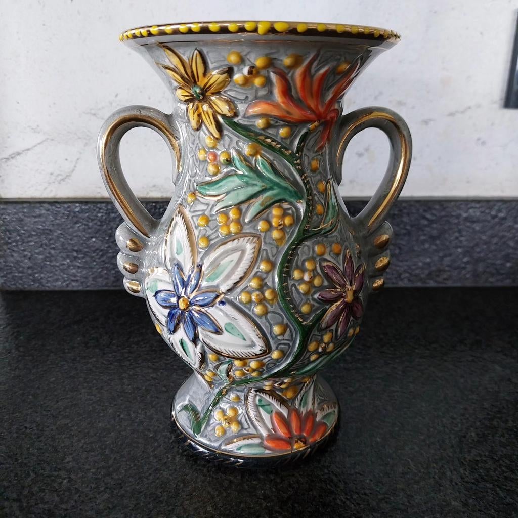 Vintage handgeschilderde vaas H. Bequet, Ophalen of Verzenden