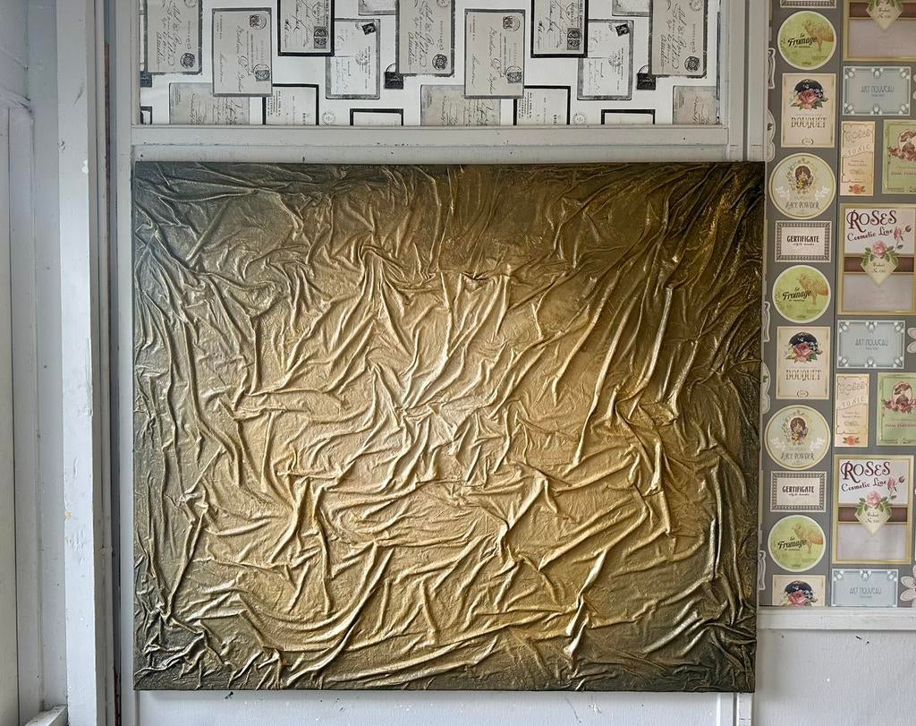 Valera- Abstract Gouden- Handgeschilderd- Uniek-XXL, Antiek en Kunst, Kunst | Schilderijen | Abstract, Ophalen of Verzenden