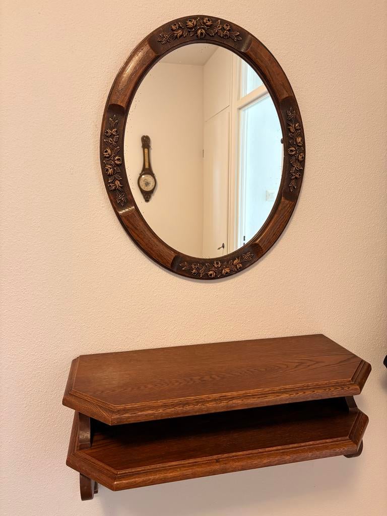 Spiegel met halmeubel - Klassiek en functioneel, Ophalen, Minder dan 50 cm, Gebruikt, Rond