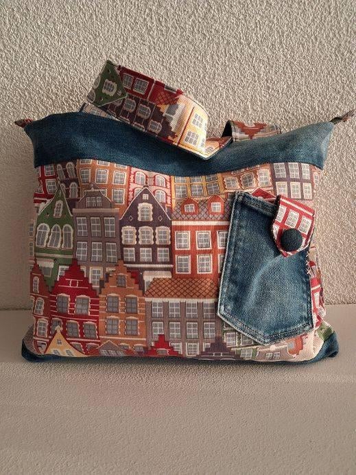 tas van grachtenstof in combinatie met denim, Ophalen of Verzenden, Nieuw, Overige kleuren, Handtas