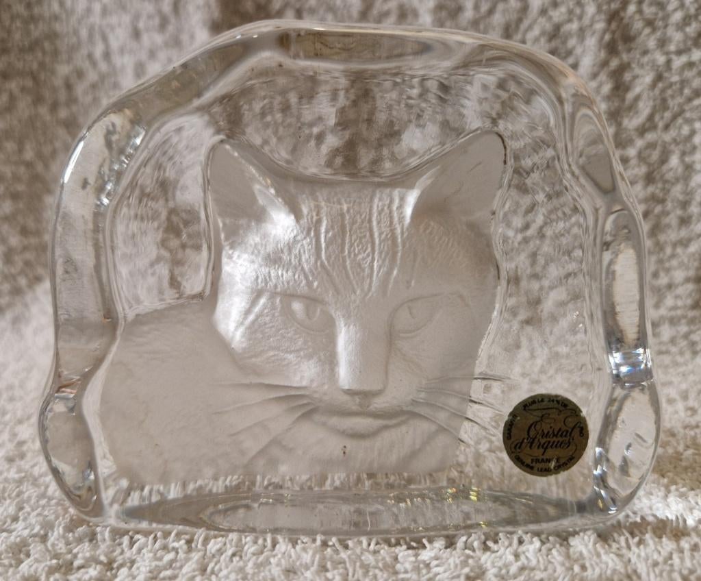 Kat, cristal d'Arques Durand, 24% kristal glas ets, Antiek en Kunst, Antiek | Glas en Kristal, Ophalen of Verzenden