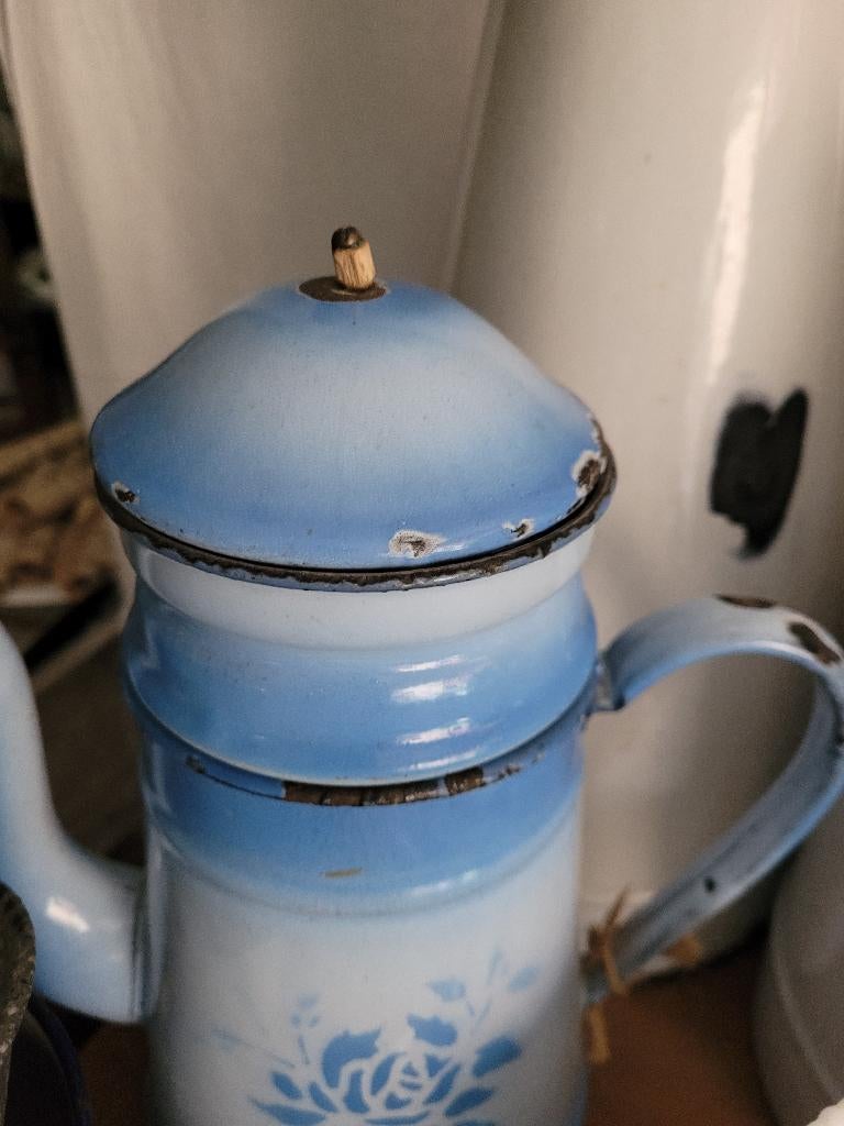 antieke emaillen koffiekan met filter Frans, Ophalen of Verzenden