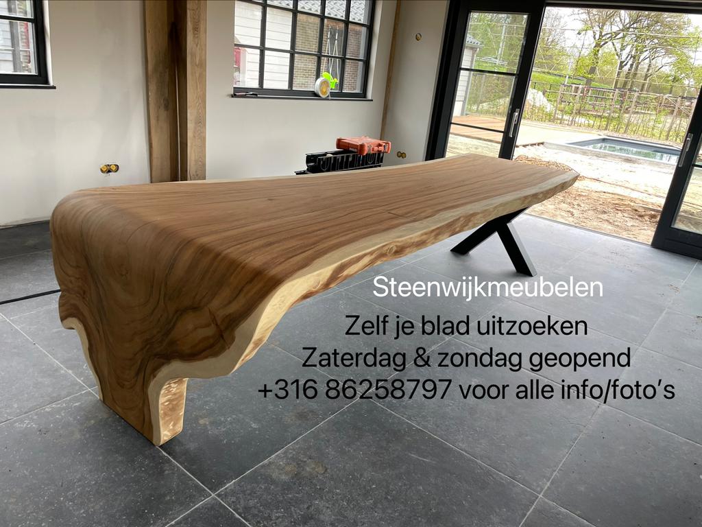 Boomstamtafel Suar tafel bartafel epoxy ovaal rond eettafel, 100 tot 150 cm, Nieuw, Ophalen of Verzenden, Vijf personen of meer