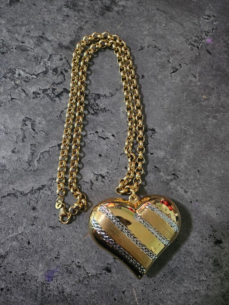 18k/750 Gouden Ketting met Grote Hart Hanger(Bicolor) 30.9gr, Ophalen of Verzenden, Zo goed als nieuw, Hart, Goud