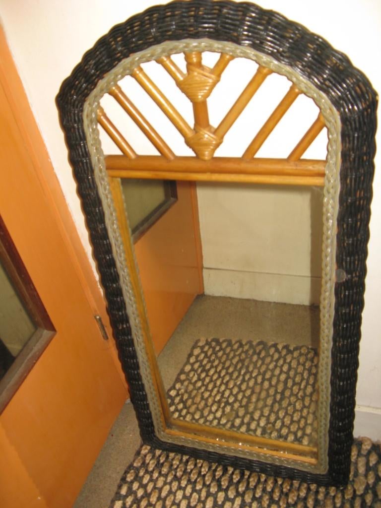 Spiegel met rotan lijst 100 x 50 cm, Huis en Inrichting, Woonaccessoires | Spiegels, Gebruikt, 50 tot 75 cm, 100 tot 150 cm, Rechthoekig