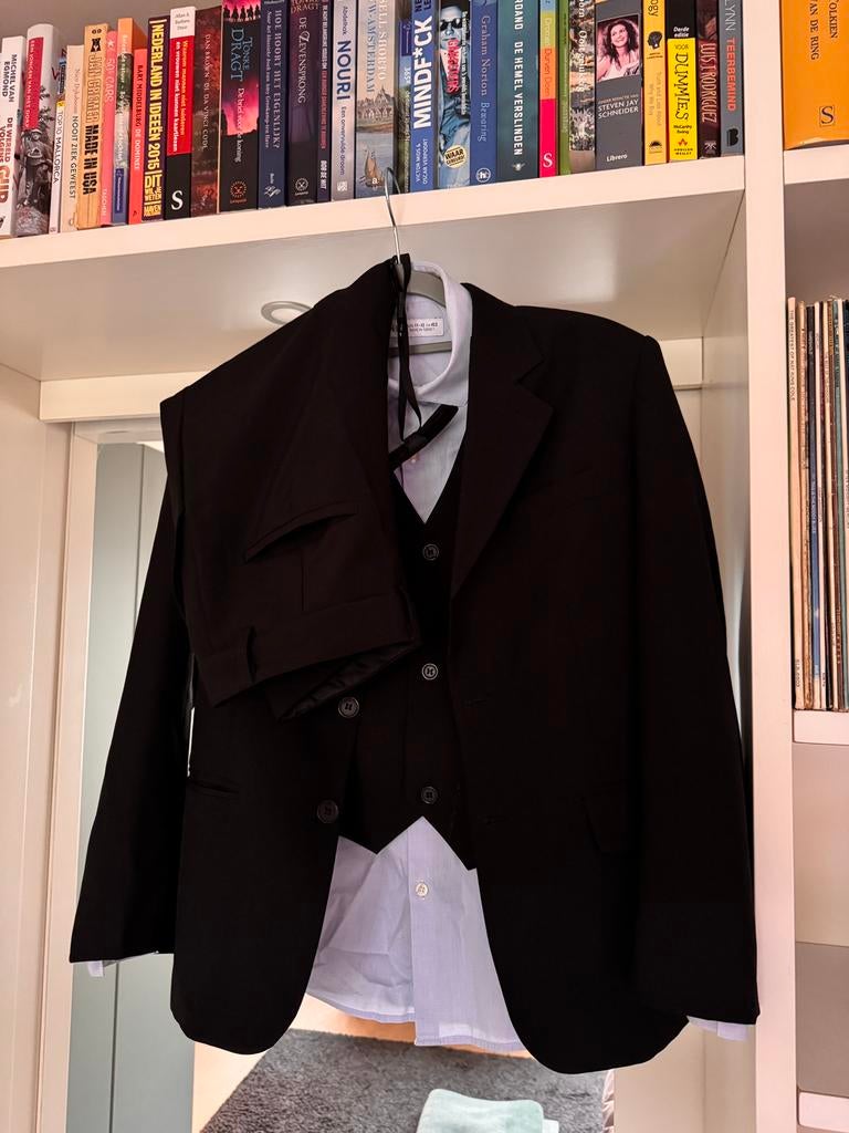 Kinderpak maat 146-152, Kleding | Heren, Kostuums en Colberts, Ophalen of Verzenden, Zo goed als nieuw, Overige maten, Zwart