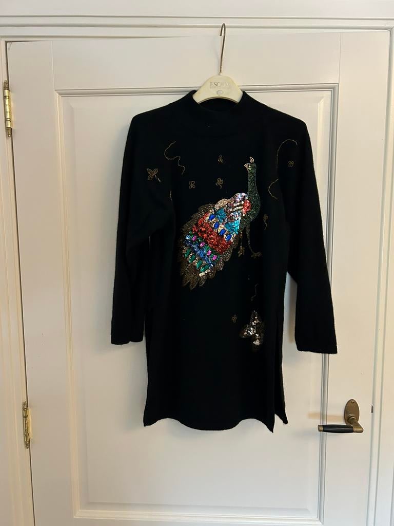 Warme trui met pauw in pailletten maat 36 Mondi vintage, Ophalen of Verzenden, Zo goed als nieuw, Maat 36 (S), Zwart