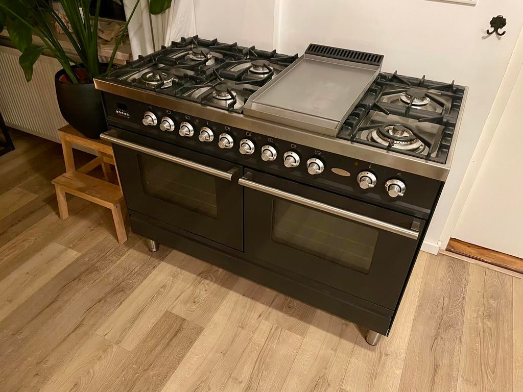 Prachtig 120cm Boretti fornuis! 2 ruime ovens! Antraciet, Ophalen of Verzenden, Zo goed als nieuw, Gas, Vrijstaand