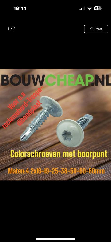 Kleurkopschroeven goedkoopste van Nederland, Ophalen of Verzenden, Nieuw