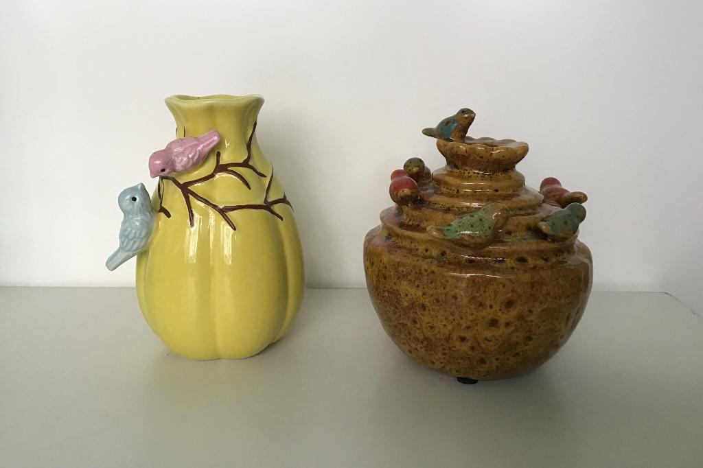 Vaas vogeltjes, Huis en Inrichting, Woonaccessoires | Vazen, Geel, Aardewerk of Porselein, Ophalen of Verzenden, Zo goed als nieuw