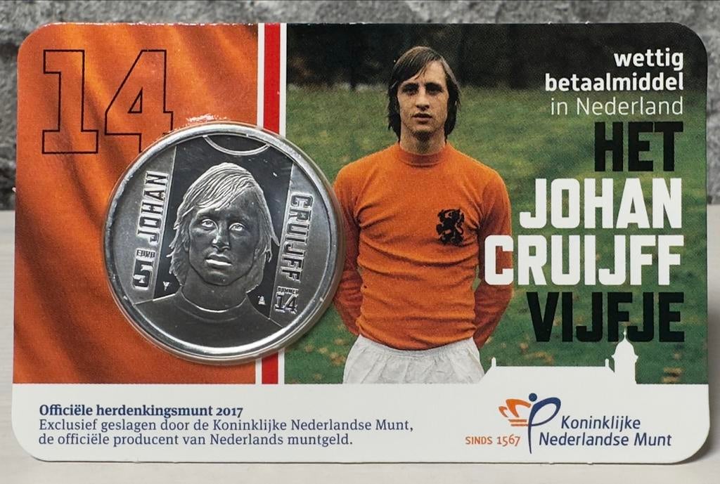 Johan Cruijff Vijfje UNC Coincard, Ophalen of Verzenden, Euro's, Losse munt