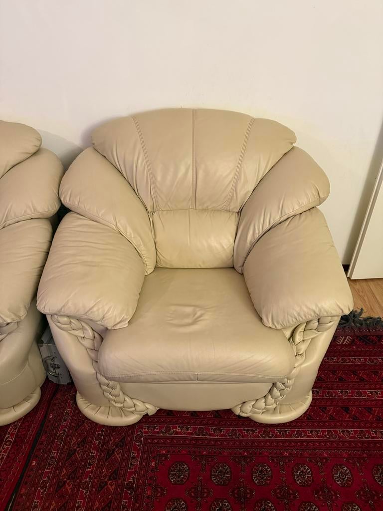 Leren bankstel set Driehoek - Gebruikt, Ophalen, Gebruikt, Leer, Rechte bank