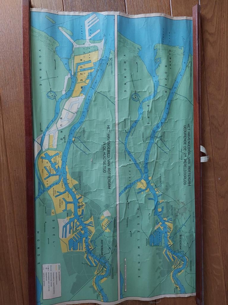 Kaart van Rotterdamse Havengebied tijdens WOII, Antiek en Kunst, Antiek | Schoolplaten, Ophalen, Geschiedenis