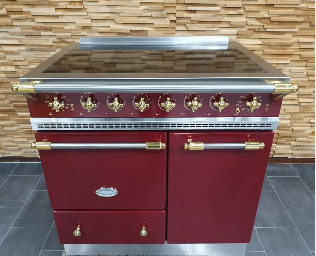 Luxe Fornuis Lacanche 90cm INDUCTIE bordeaux rood messing, Niet ingevuld, 60 cm of meer, Niet ingevuld, Ophalen of Verzenden