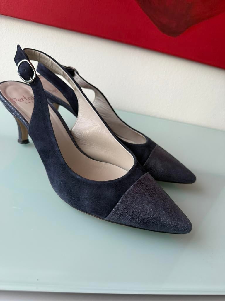 Perlato pumps met open hak blauw suede 39, Pumps, Blauw, Ophalen of Verzenden, Gedragen