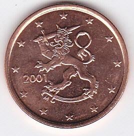 5 eurocent 2001 Finland UNC. (uit de rol), Ophalen of Verzenden, Finland, 5 cent, Losse munt
