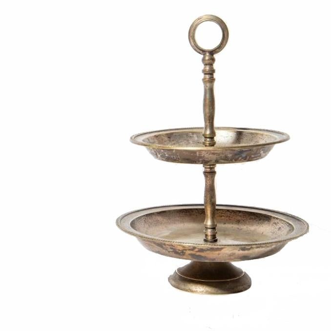 Vintage ETAGÈRE zilver kleurig 20 x 12,5-15,5 cm., Gebruikt, Ophalen of Verzenden, X, X