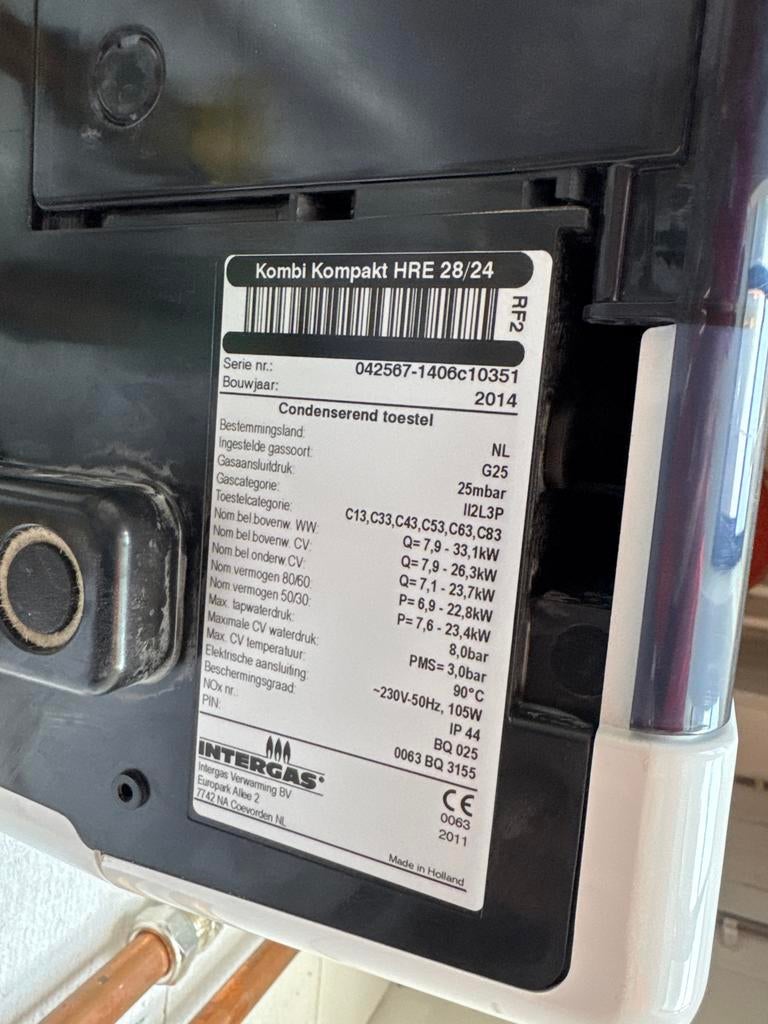 2 Intergas combi cv ketels , bouwjaar 2014, Ophalen, Gebruikt, Hoog rendement (Hr), Cv-ketel of Combi-ketel