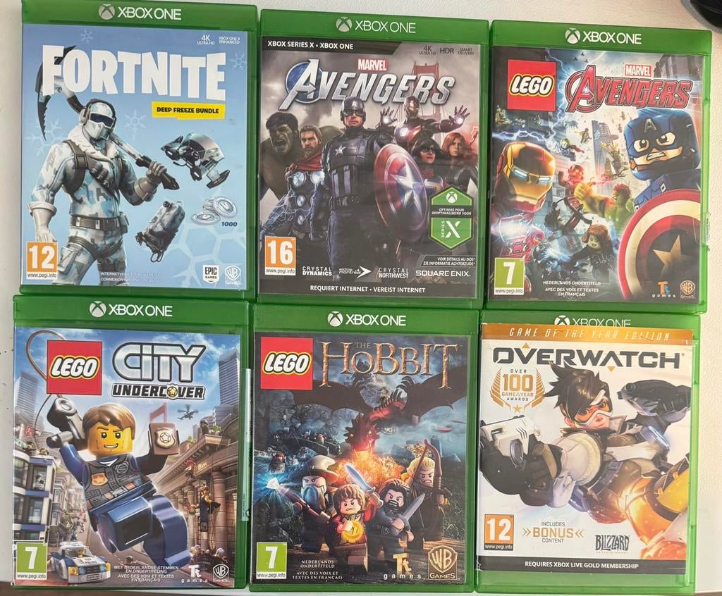 6 XBOX ONE games Fortnite , Lego , Hobbit , Overwatch erc, Vechten, ., Ophalen of Verzenden, Zo goed als nieuw