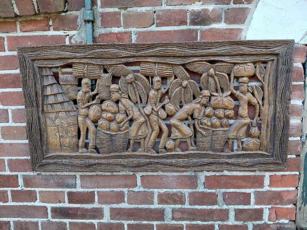 Etnografisch Afrikaans houten wandpaneel., Ophalen of Verzenden