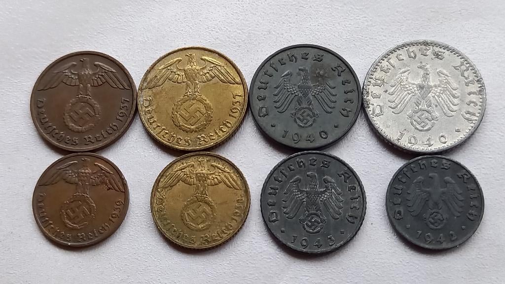WO2 compleet setje Reichspfennig munten nazi duitsland 8, Ophalen of Verzenden, Duitsland, Setje