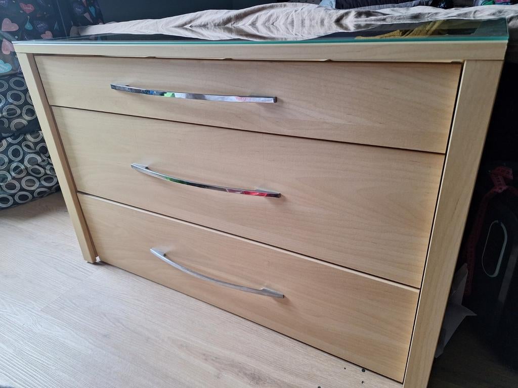 Ladekast met glasplaat en vakjes, Ophalen, 50 tot 100 cm, 3 of 4 laden, Minder dan 100 cm