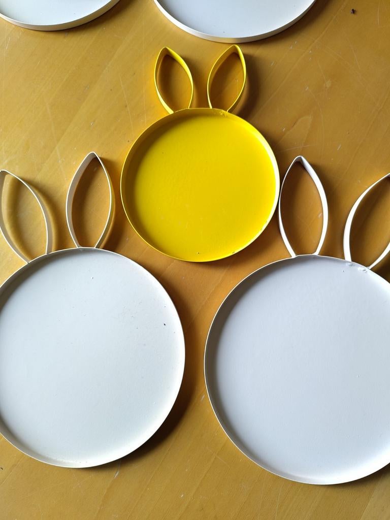 Grappige Paas Bordjes met oren, geel wit, 7 stuks, Casa, Huis en Inrichting, Overige materialen, Ophalen of Verzenden, Zo goed als nieuw