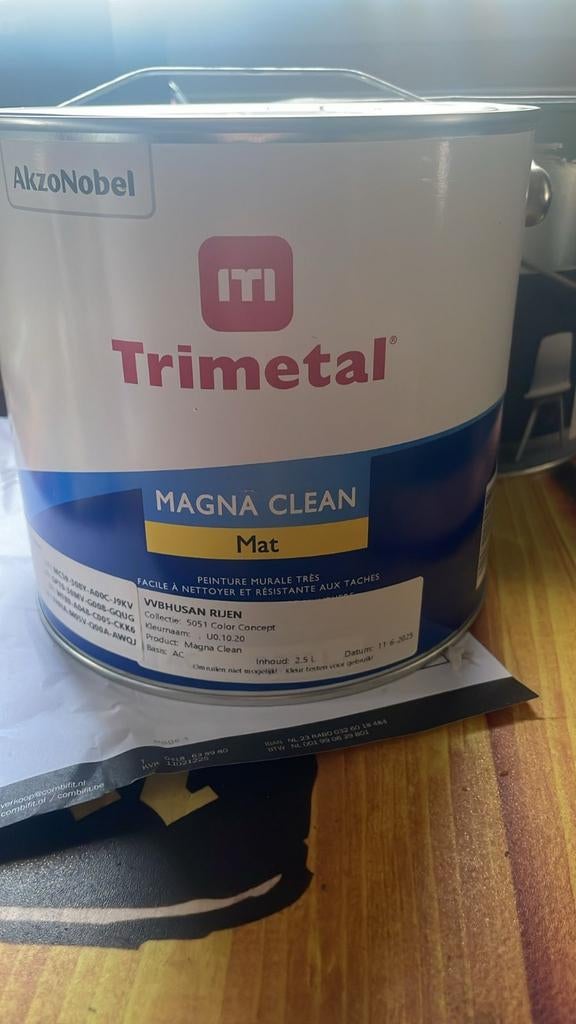 Trimetal Magna Clean muurverf Kleurnaam uo1020  reinigbaar, Ophalen of Verzenden, Nieuw