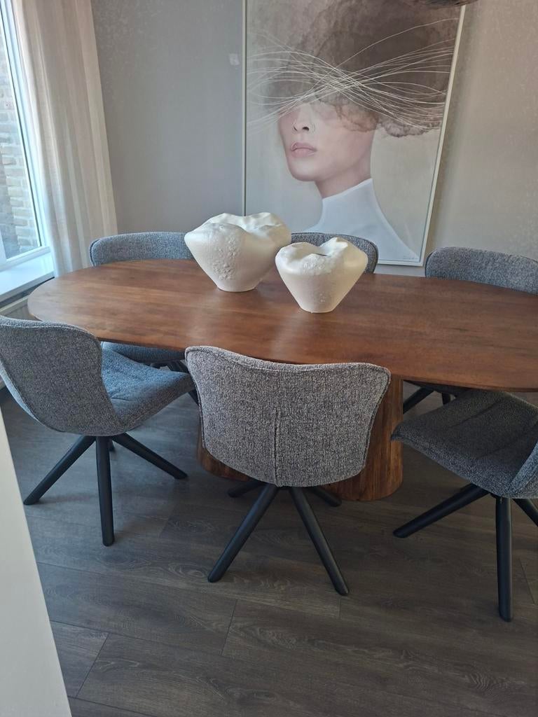 6 x Woood eetkamerstoel model nika goede staat gemeleerd, Huis en Inrichting, Stoelen, Zo goed als nieuw, Metaal, Stof, Zwart