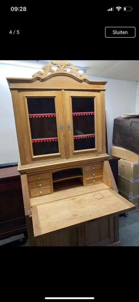 Hele mooie oud grenen secretaire/ boekenkast/ bureau, Ophalen, Gebruikt, 200 cm of meer, 50 tot 100 cm