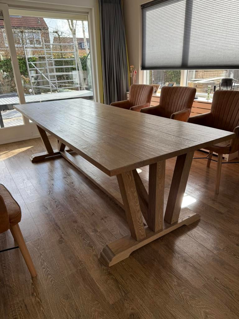 Grote robuuste eettafel 260 x 100 cm - kloostertafel stijl, Ophalen, Gebruikt, 100 tot 150 cm, 200 cm of meer