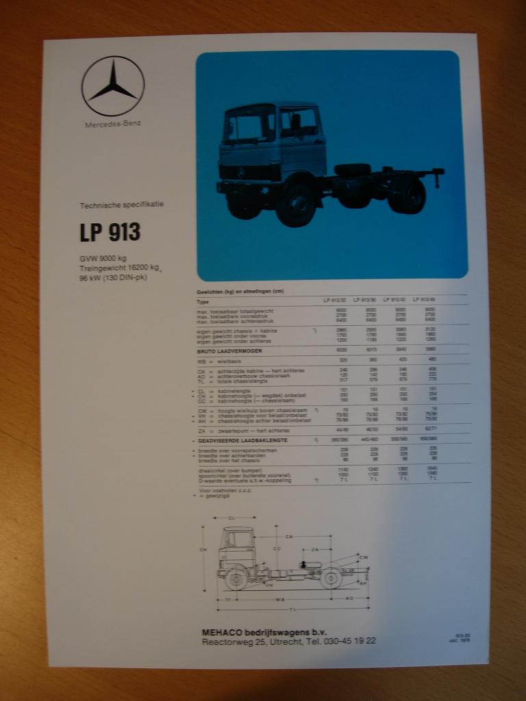 Mercedes LP 913 Technische Specificatie folder 1978 LP913, Zo goed als nieuw, Mercedes-Benz, Mercedes, Ophalen of Verzenden