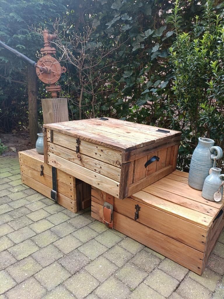 Houten tuinkisten tuintafels, Tuin en Terras, Tuintafels, Gebruikt, Rechthoekig, Hout, Ophalen