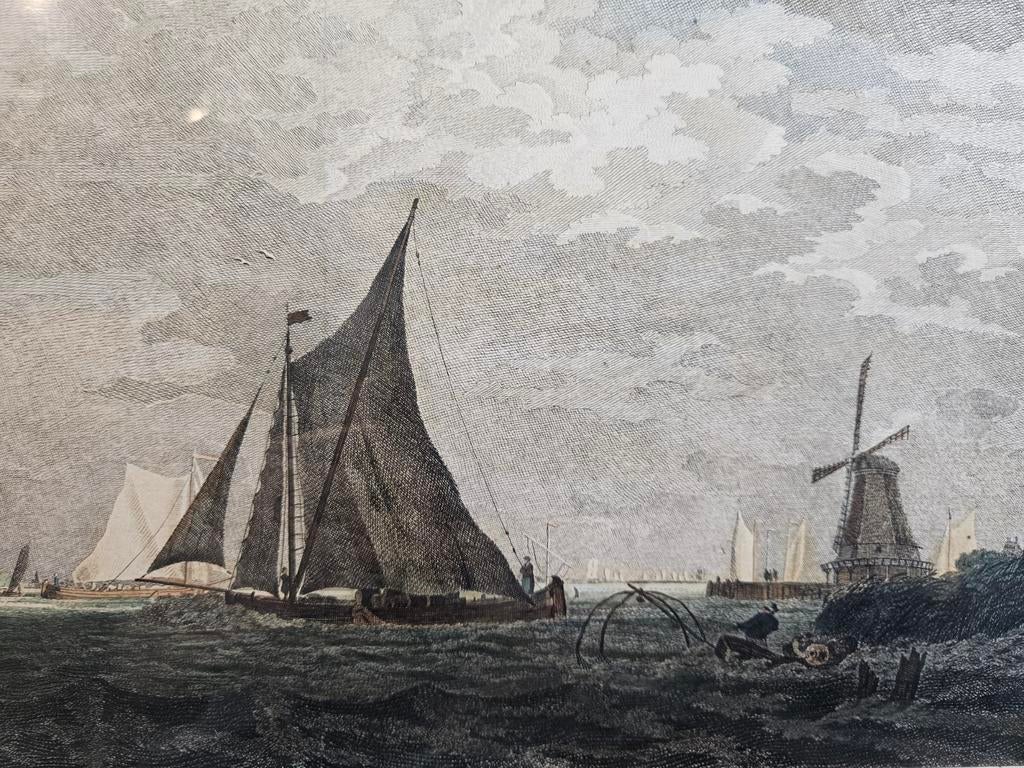 Antieke handgekleurde kopergravure 't IJ bij Amsterdam 1762, Ophalen of Verzenden