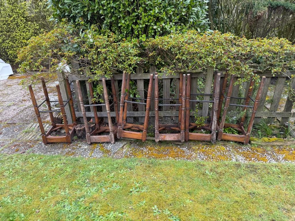 GRATIS Set van 6 houten barkrukken - Vintage stijl, Ophalen, Met voetsteun, 60 tot 90 cm, Hout