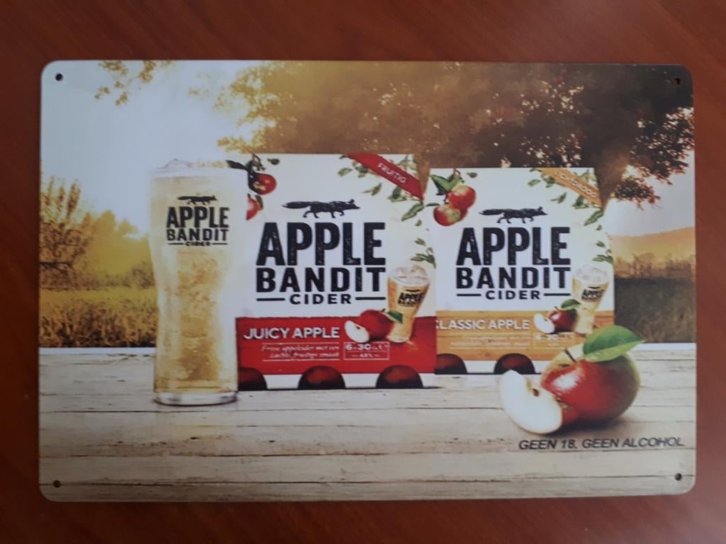 Apple Bandit 20x30 cm Reclamebord, Verzamelen, Ophalen of Verzenden, Nieuw, Reclamebord