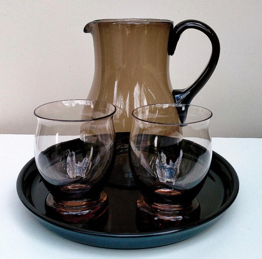 Antieke Water Set - A D Copier Leerdam - Kan Glazen Schotel, Ophalen of Verzenden