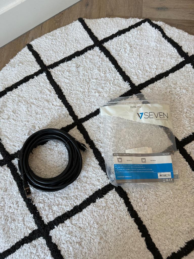 Nieuw zwart 5m VSevelv7 RJ45 male cat7 kabel internet vast, Ophalen of Verzenden, Nieuw