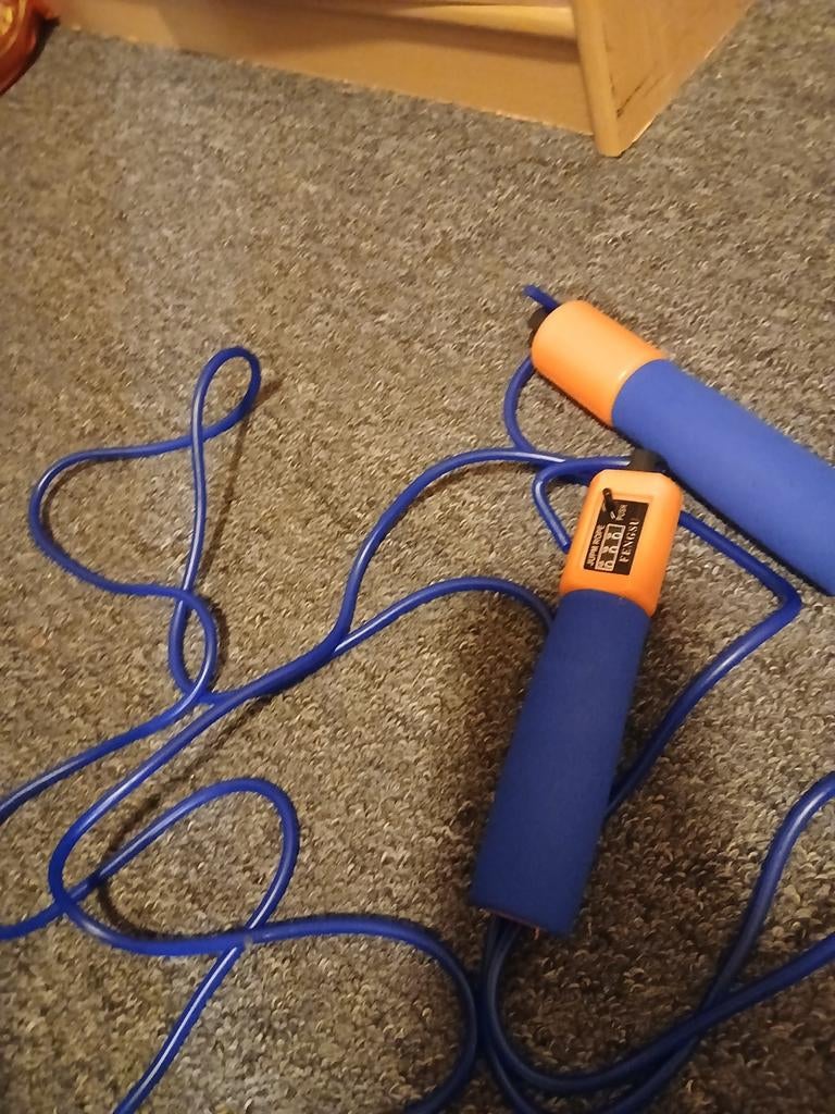 Blauw oranje springtouw met teller, Ophalen of Verzenden