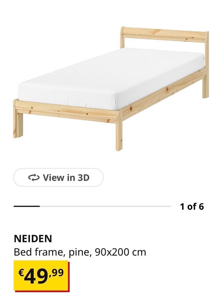 NEIDEN Bedframe, grenen, 90x200 cm, Ophalen, 90 cm, Nieuw, 200 cm