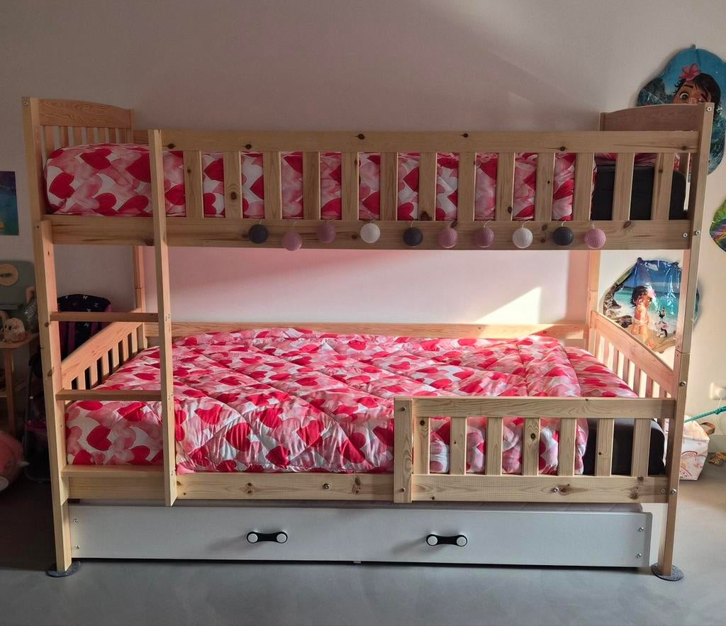 Stapelbed, 3 persoons – zo goed als nieuw! (Eikenhout), Ophalen, Zo goed als nieuw, Stapelbed