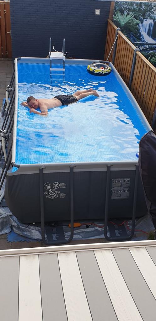 Groot opzetzwembad met trap en accessoires, Tuin en Terras, Zwembaden, 200 tot 300 cm, Zo goed als nieuw, Rechthoekig, Ophalen