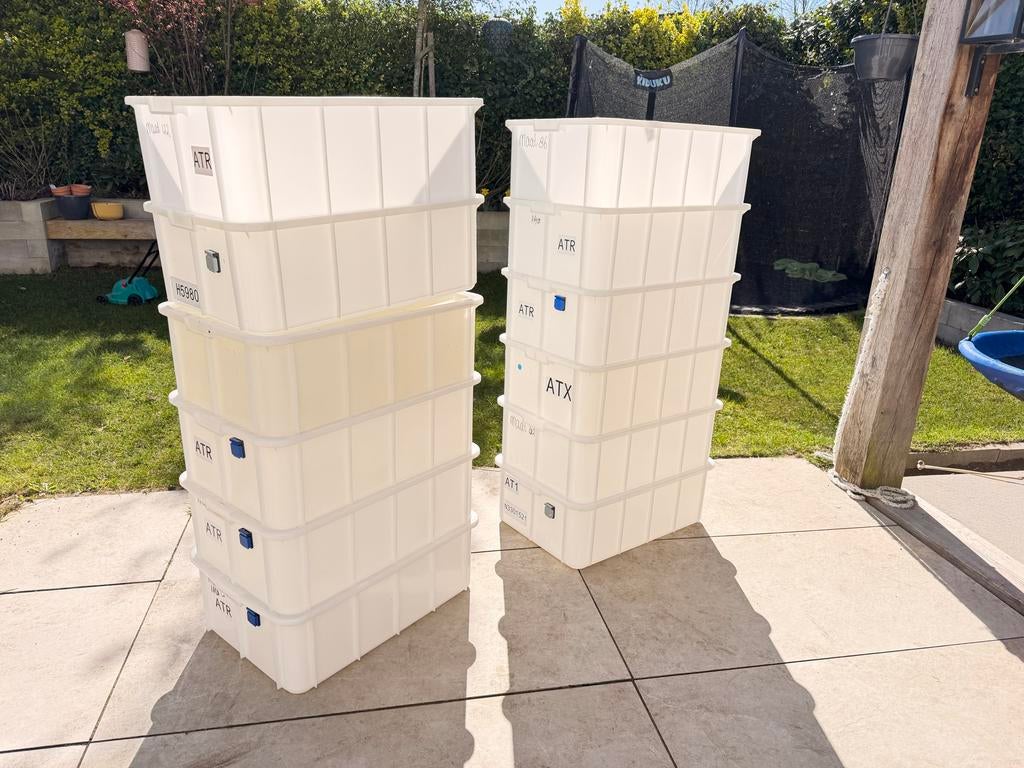 12 Grote plastic bakken industriële kwaliteit, Ophalen, Kunststof, Gebruikt, 50 tot 100 cm