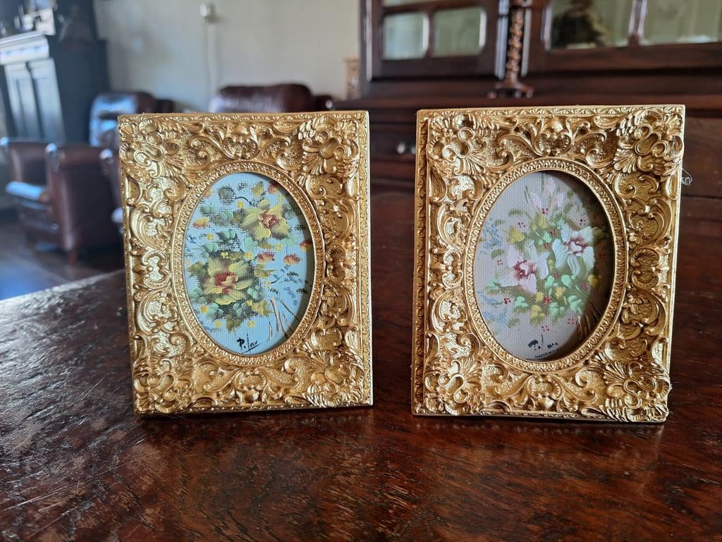 Set Olieverf Schilderijtjes op Doek/Miniaturen/Floraal Decor, Ophalen of Verzenden