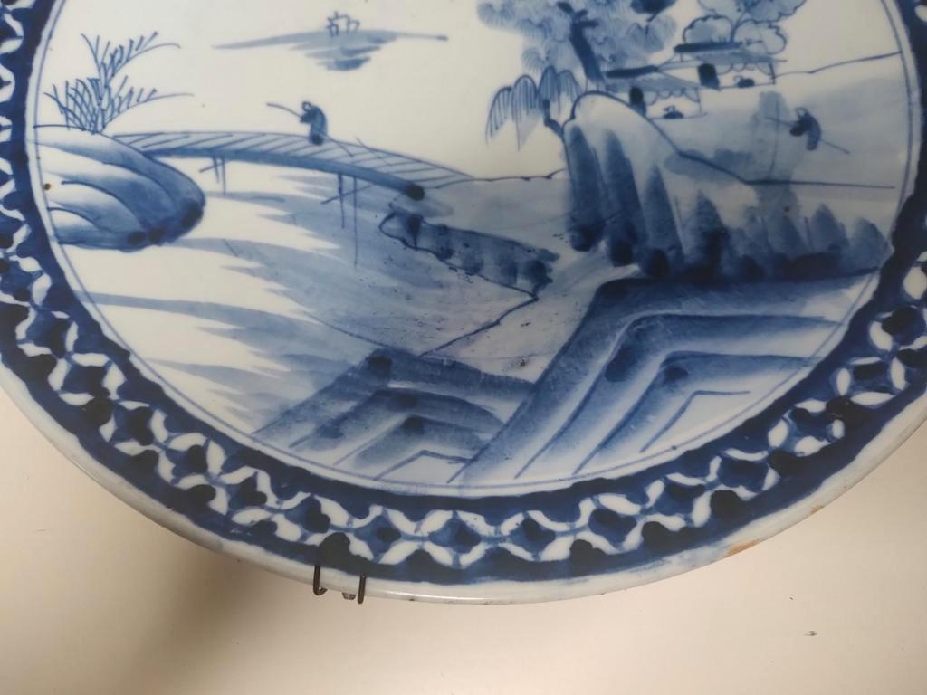 Groot antiek blauw porselein Japans bord 19e eeuw, Ophalen