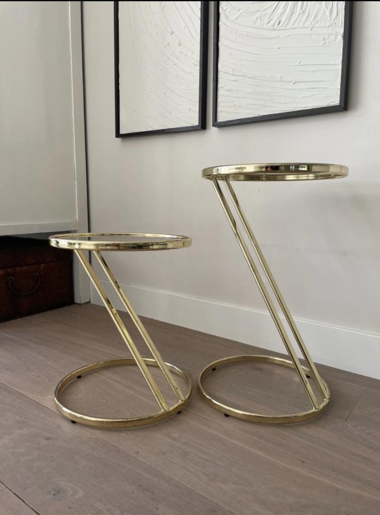 Mooie set van twee messing design bijzettafeltjes, Huis en Inrichting, Tafels | Bijzettafels, Minder dan 55 cm, Metaal of Aluminium