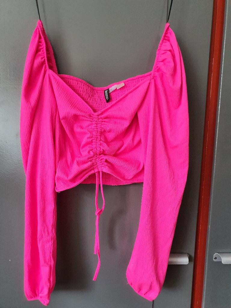 H&M felroze crop top smock maat M, Maat 38/40 (M), Ophalen of Verzenden, Zo goed als nieuw, Roze